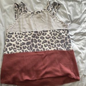 Tank, striped & leopard print, double thin strapped